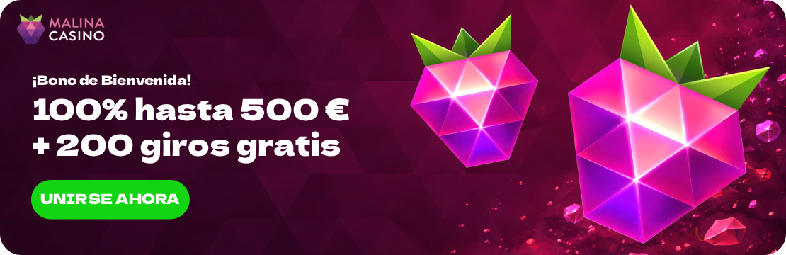 Interfaz de usuario de la aplicación Malina Casino mostrando tragamonedas y menú de navegación